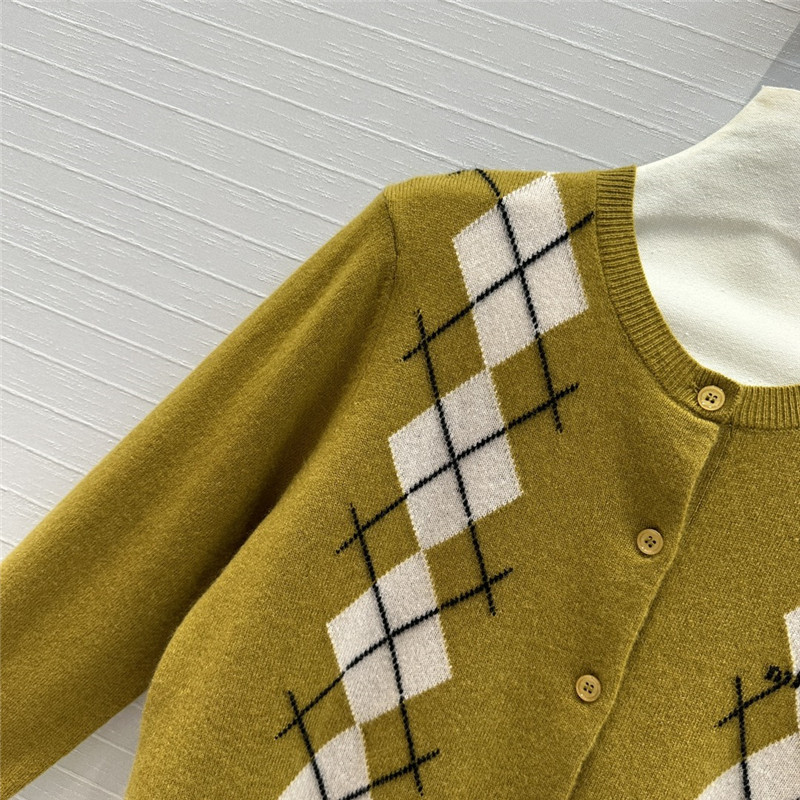 Miu Miu Argyle Long Sleeve Cashmere Cardigan