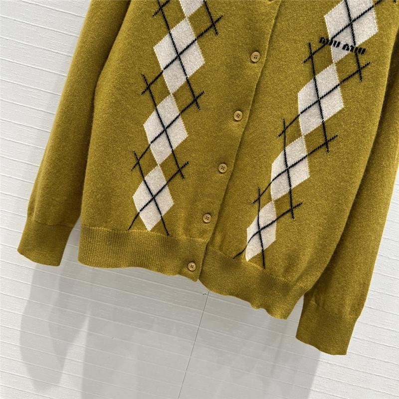 Miu Miu Argyle Long Sleeve Cashmere Cardigan