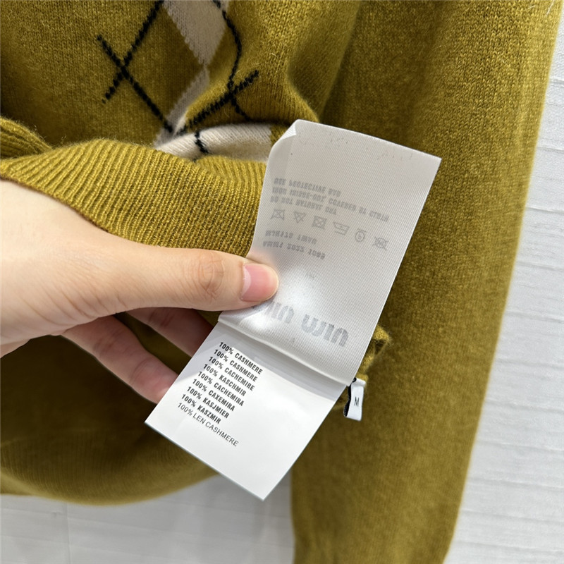 Miu Miu Argyle Long Sleeve Cashmere Cardigan