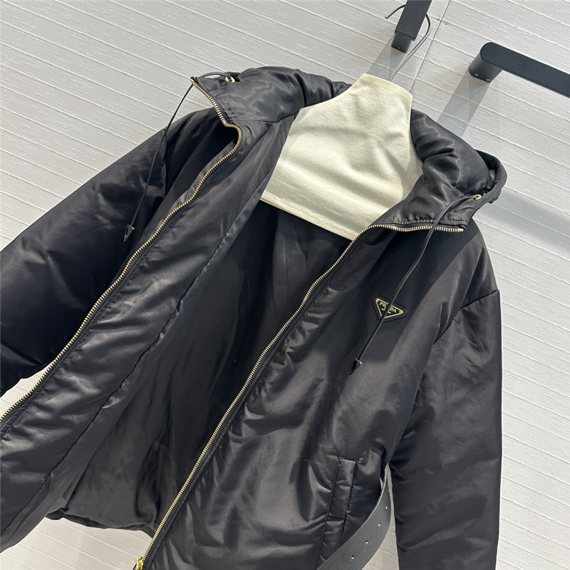 Pra*a recycled nylon series hooded down jacket replica clothes