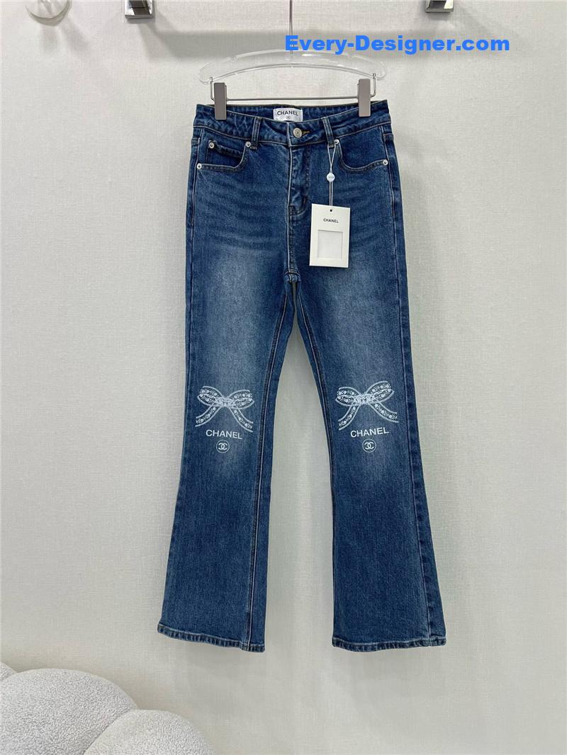 Ch**el bow embroidered flared trousers replicas clothes