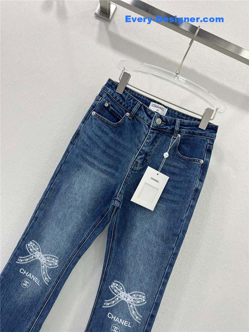 Ch**el bow embroidered flared trousers replicas clothes