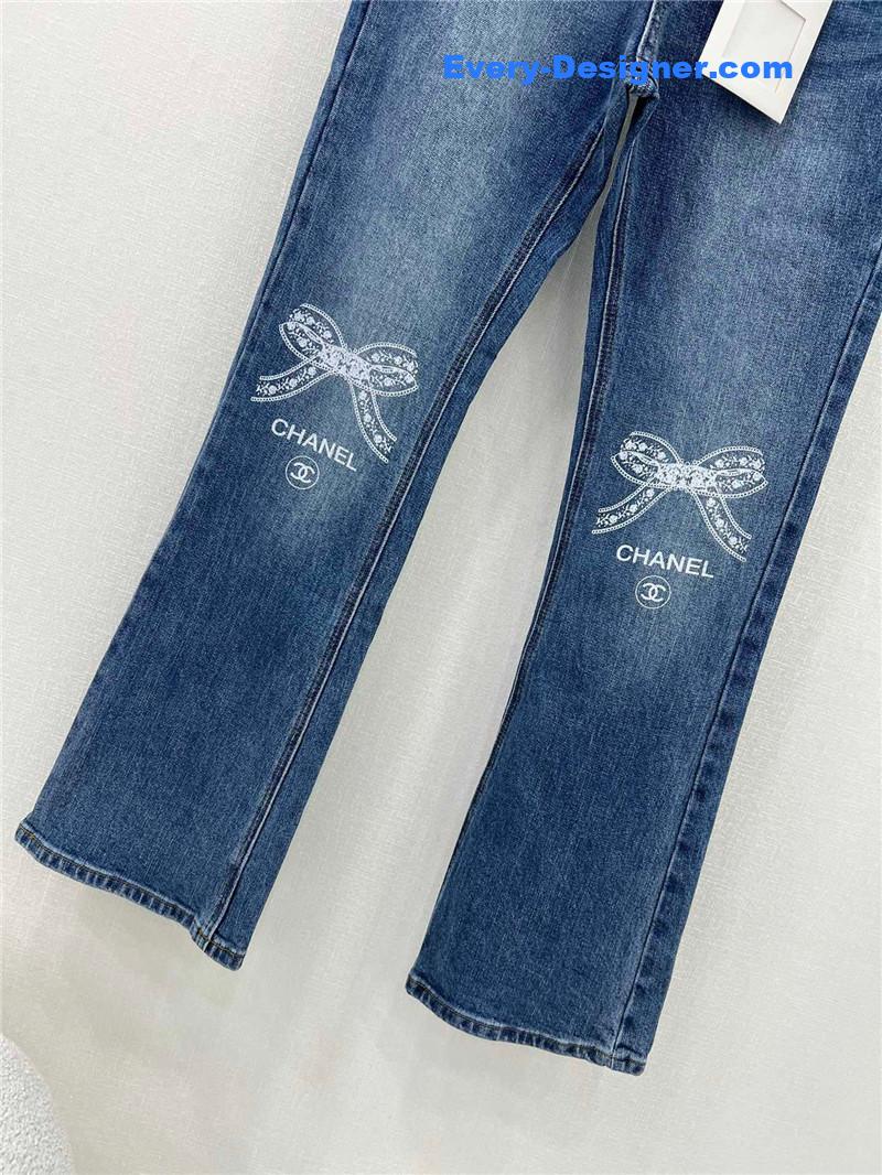 Ch**el bow embroidered flared trousers replicas clothes