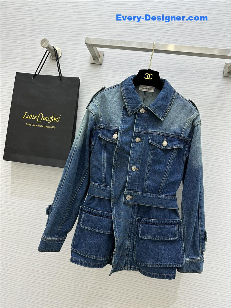 a1exa*der Mcqv*en irregular denim jacket replicas clothes
