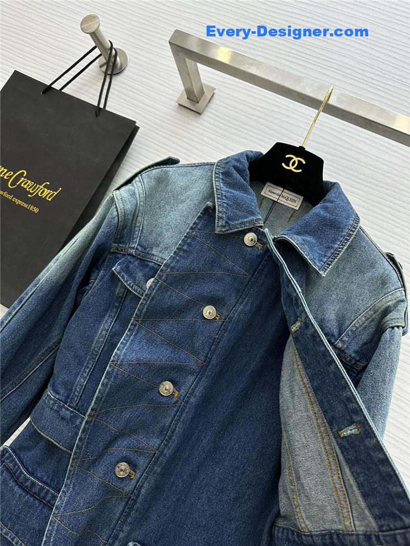 a1exa*der Mcqv*en irregular denim jacket replicas clothes