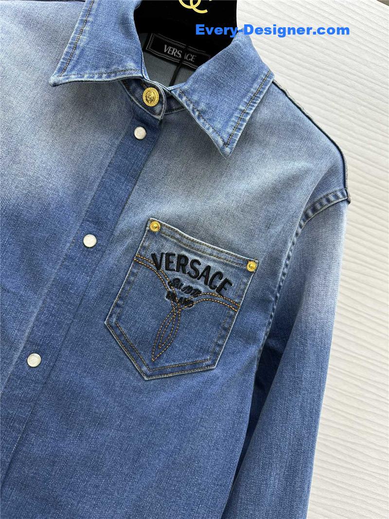 Versace embroidered letter logo denim shirt replicas clothes
