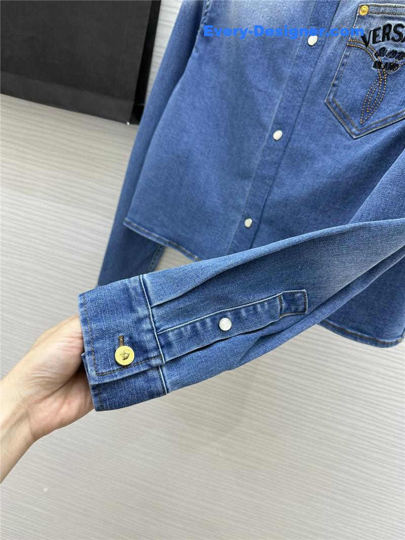 Versace embroidered letter logo denim shirt replicas clothes