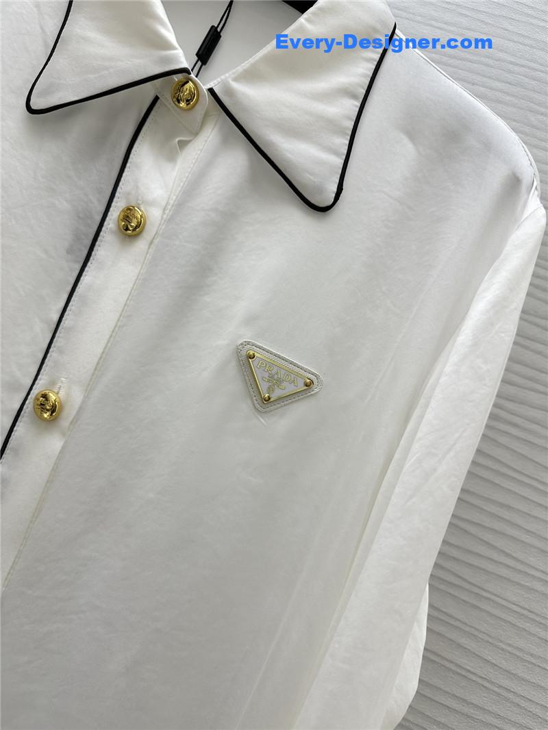 Pra*a triangle logo contrast color trim shirt replica clothing sites