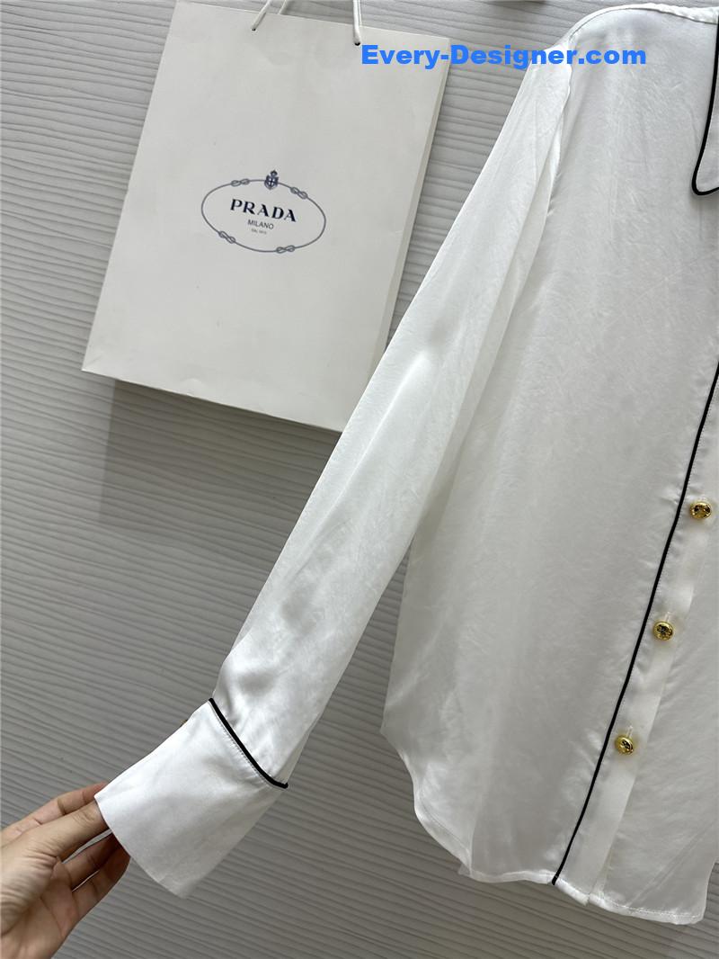 Pra*a triangle logo contrast color trim shirt replica clothing sites
