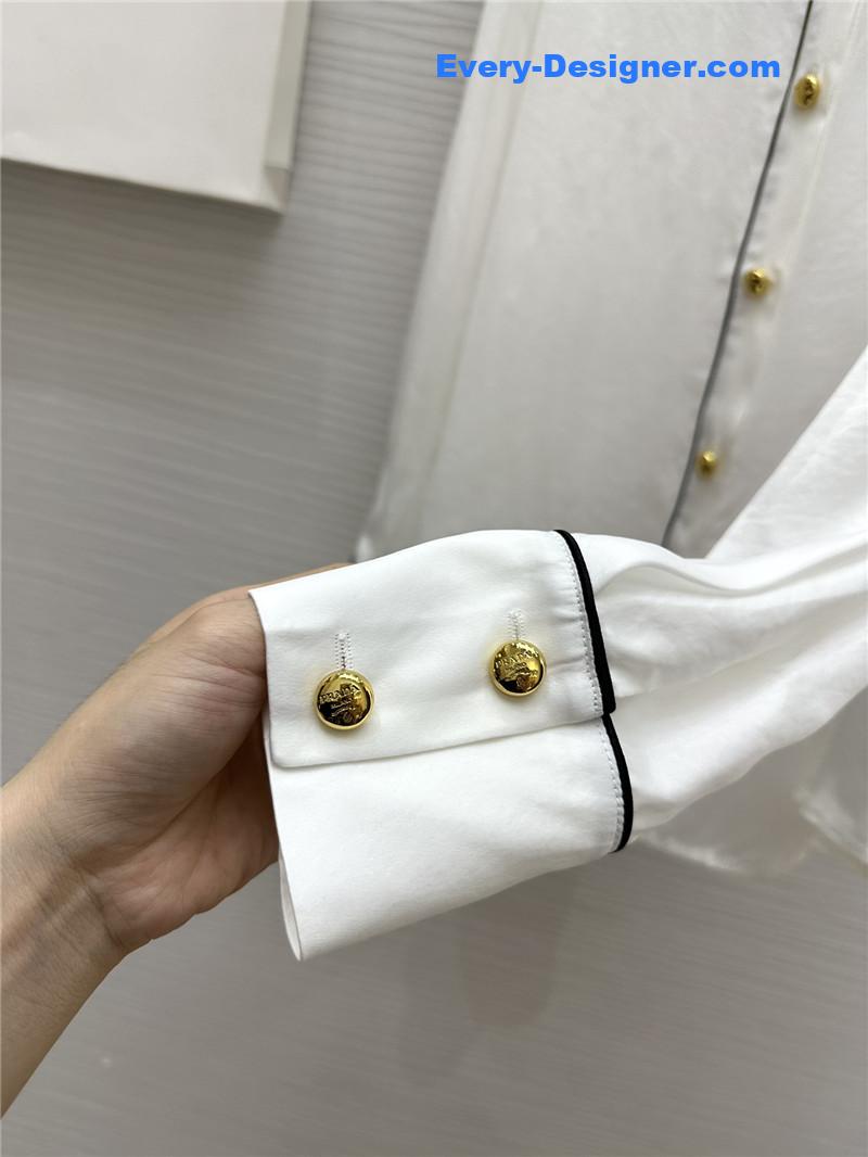 Pra*a triangle logo contrast color trim shirt replica clothing sites