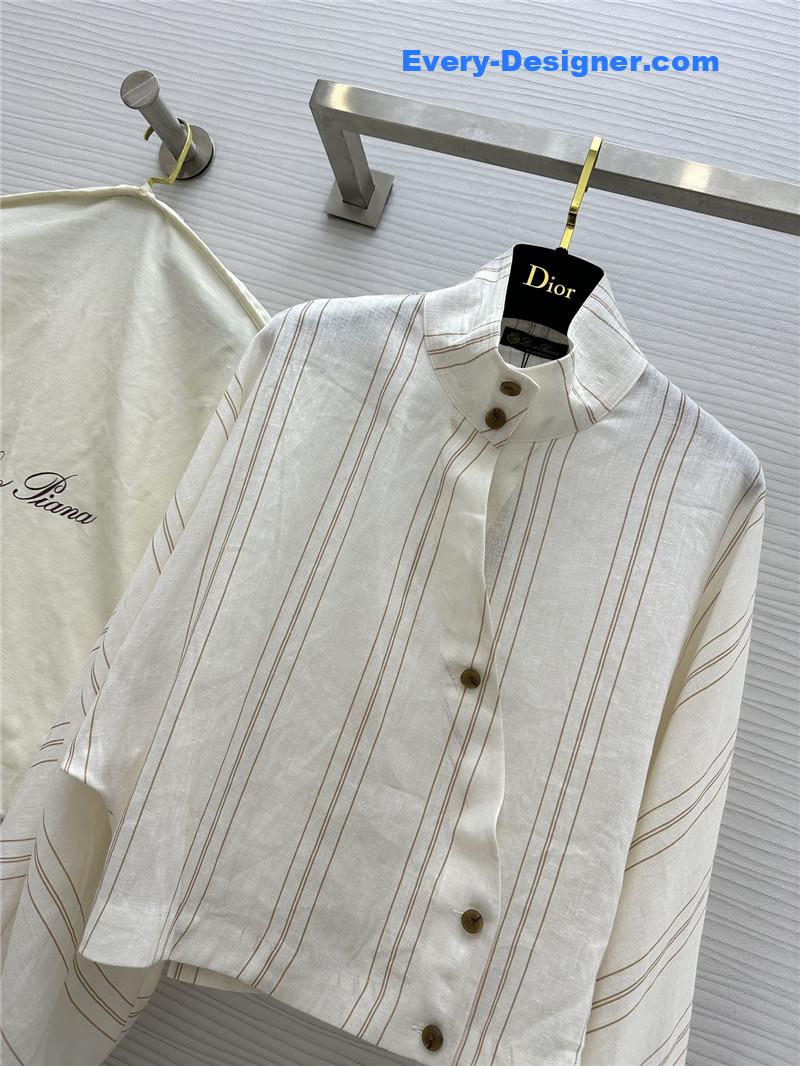 L0r0 P1ana striped linen stand collar shirt replica clothing sites