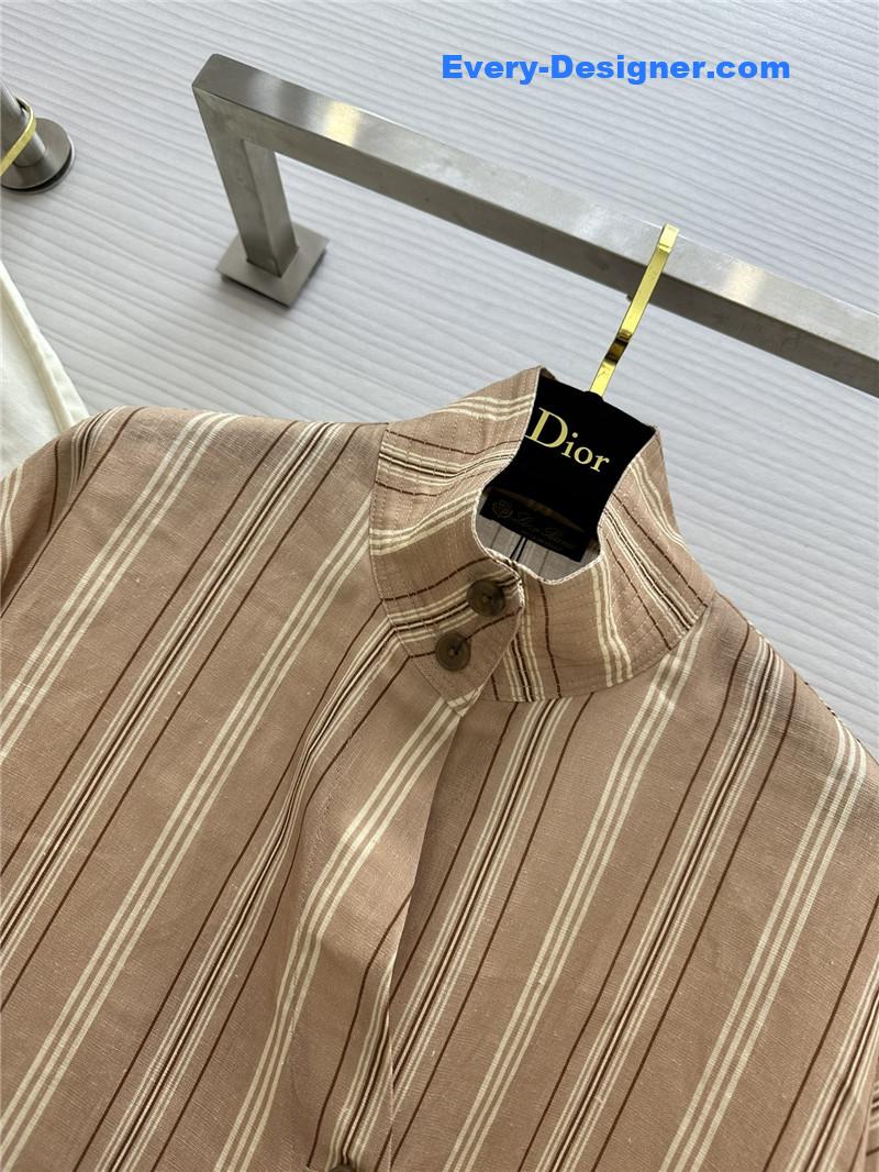 L0r0 P1ana striped linen stand collar shirt replica clothing sites