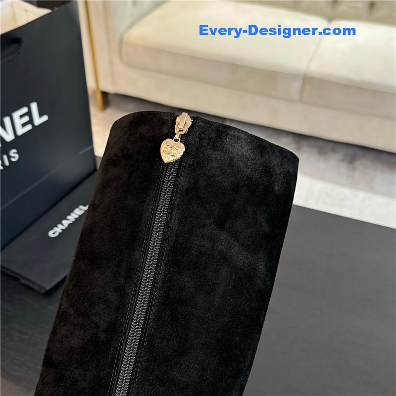Ch**el suede calfskin chunky knee-high boots