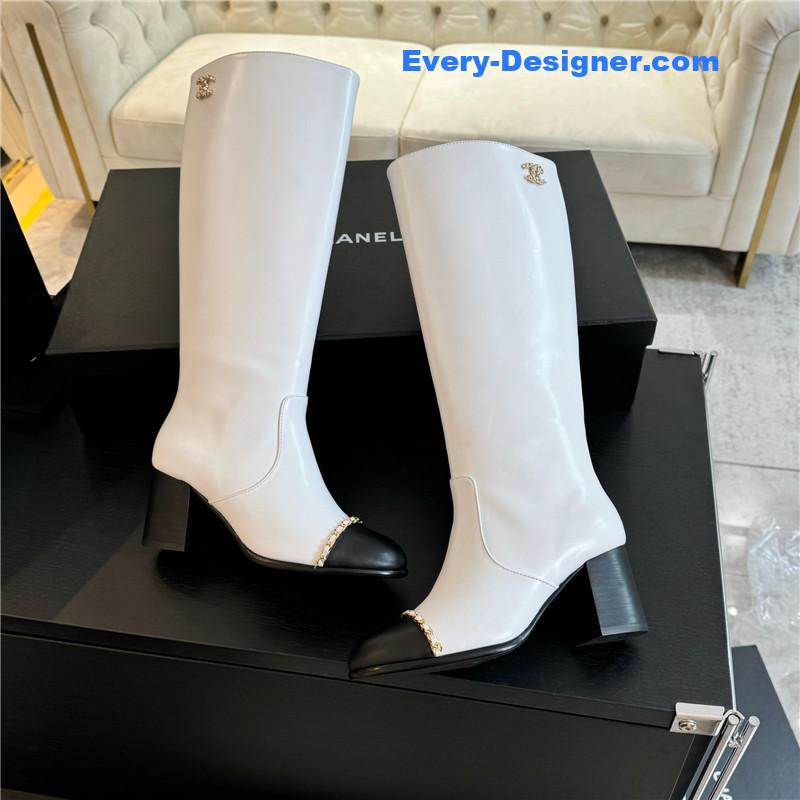 Ch**el calfskin chunky knee-high boots
