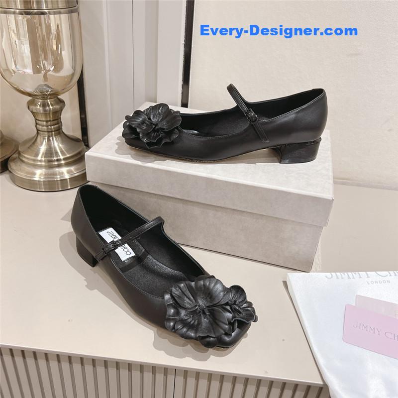 J1m*y Ch00 black/flowers nappa leather flats