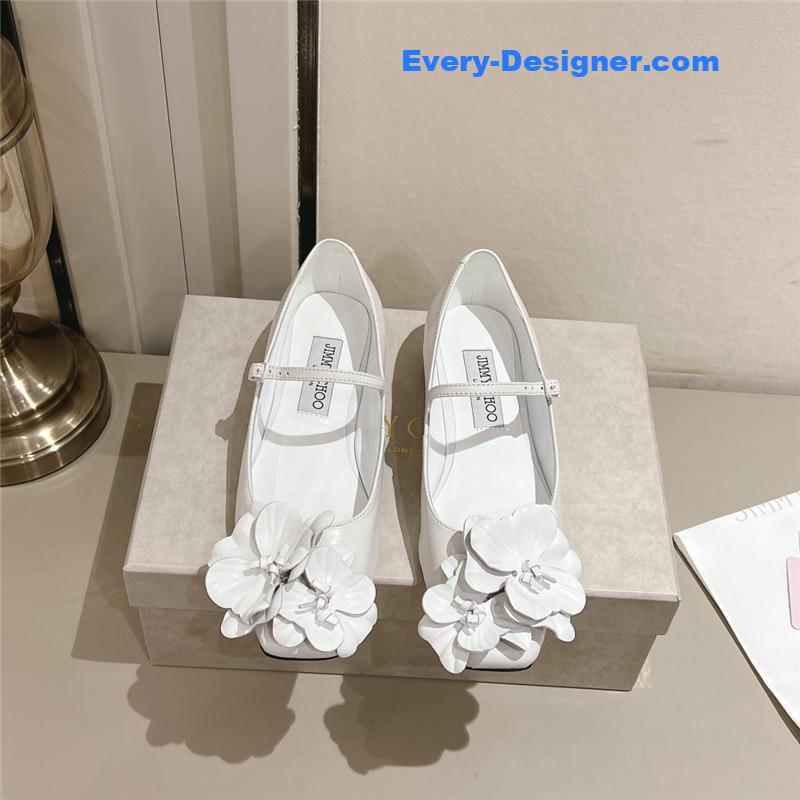 J1m*y Ch00 white/flowers nappa leather flats