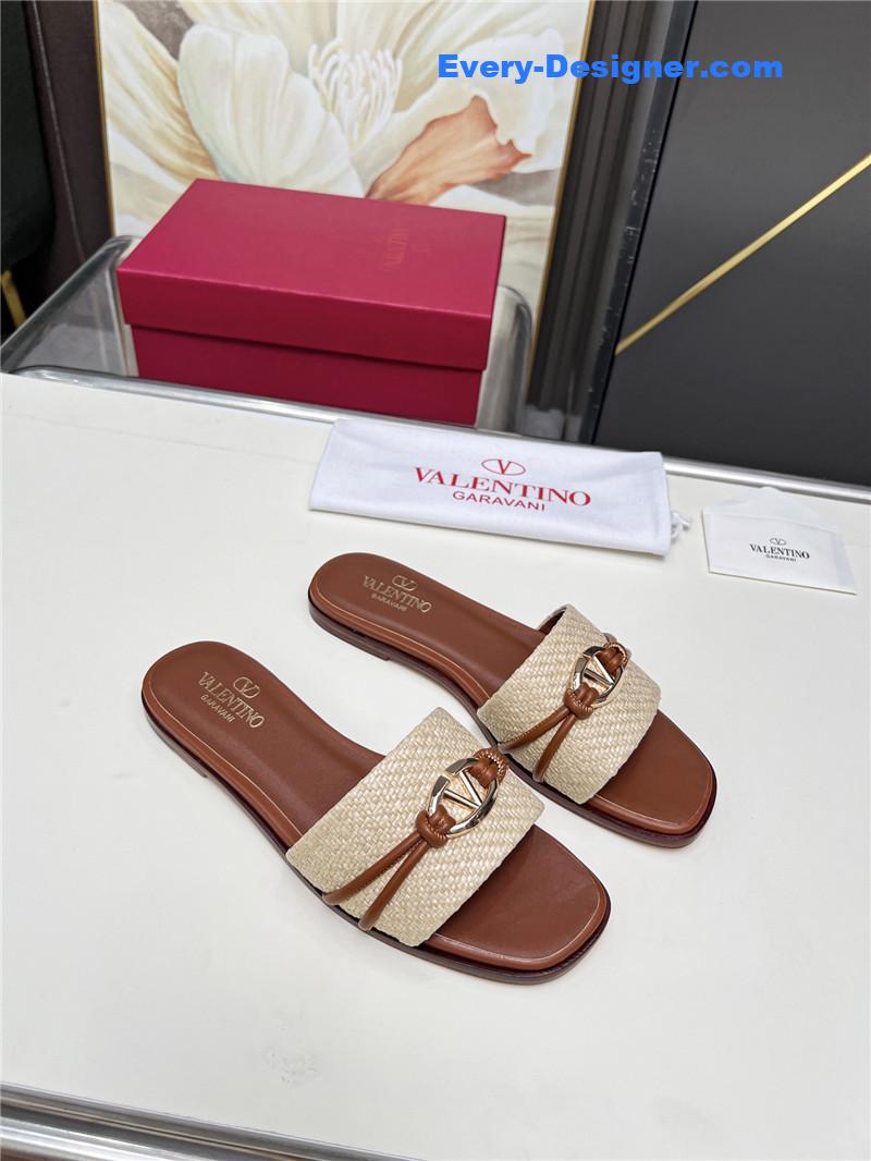 Va1e*ntin0 vlogo raffia leather slides brown