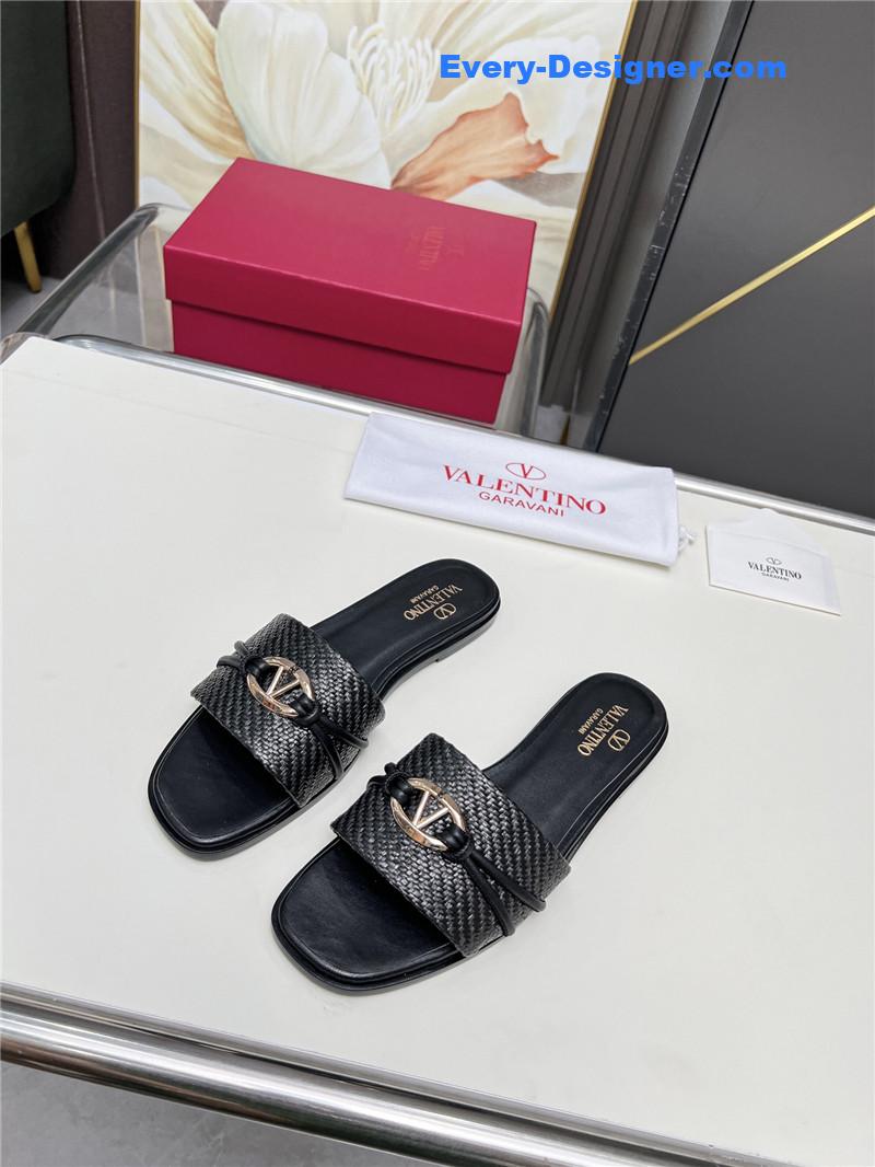 Va1e*ntin0 vlogo raffia leather slides black