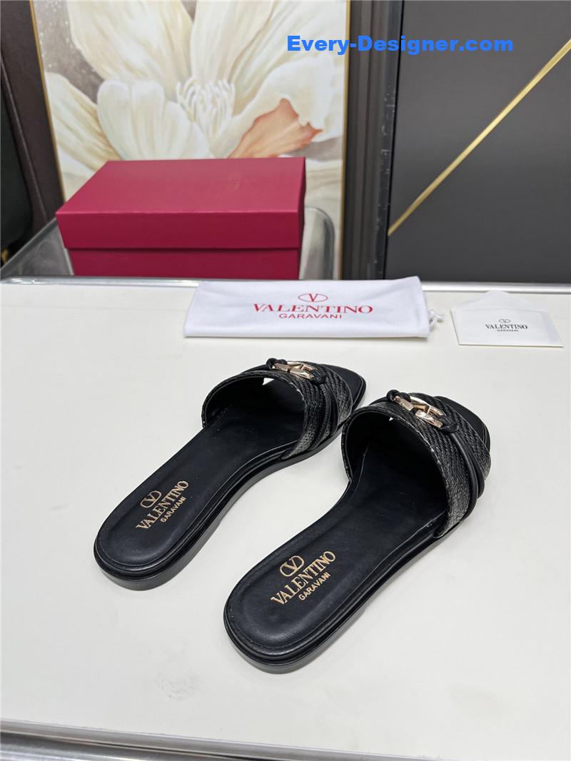 Va1e*ntin0 vlogo raffia leather slides black