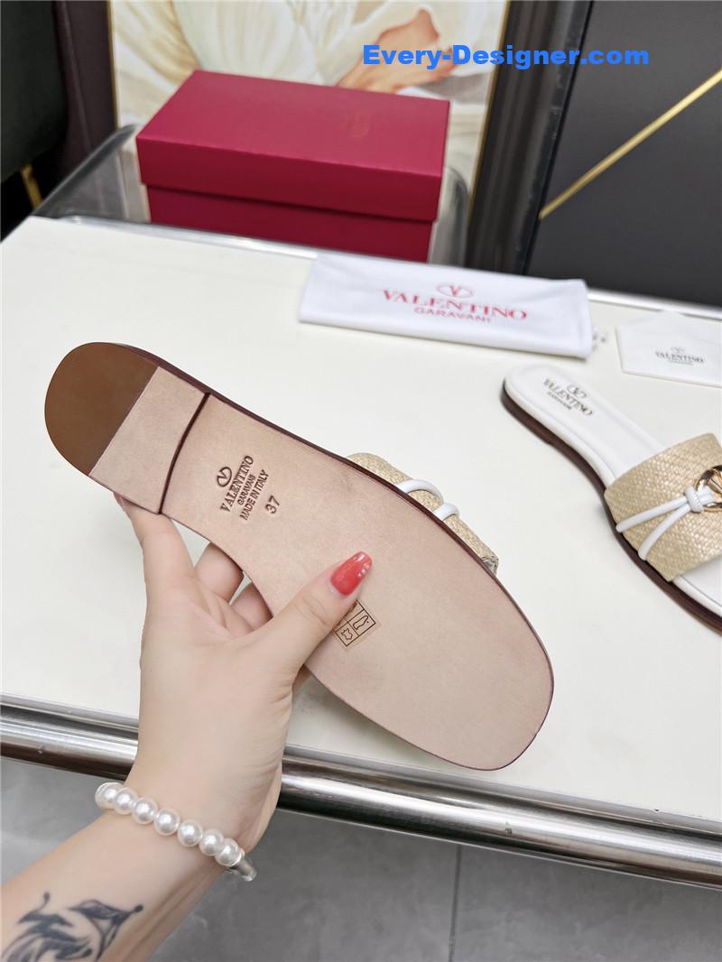 Va1e*ntin0 vlogo raffia leather slides natural
