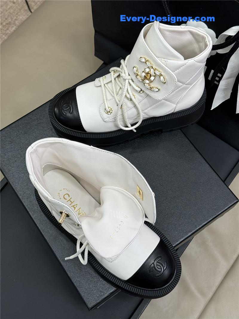 Ch**el combat ankle boots in white