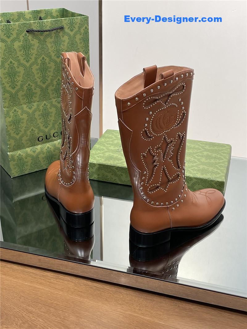 Gvc*1 gg embroidered studded keen high boots in brown
