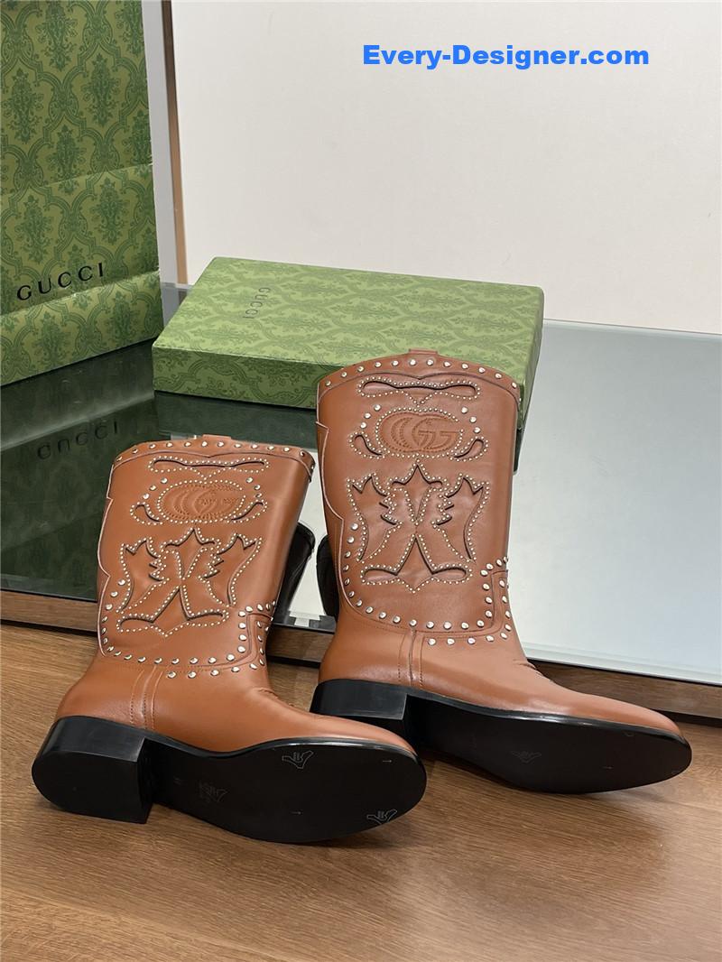 Gvc*1 gg embroidered studded keen high boots in brown