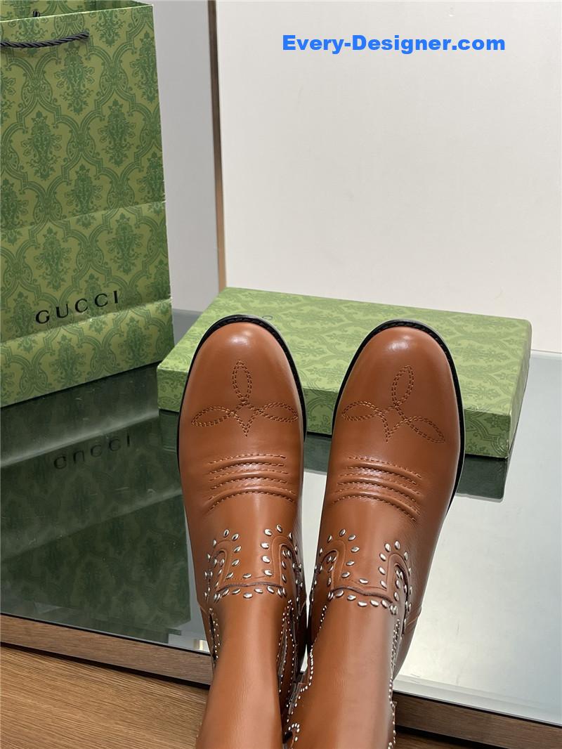 Gvc*1 gg embroidered studded keen high boots in brown