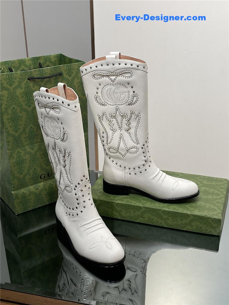 Gvc*1 gg embroidered studded keen high boots in white