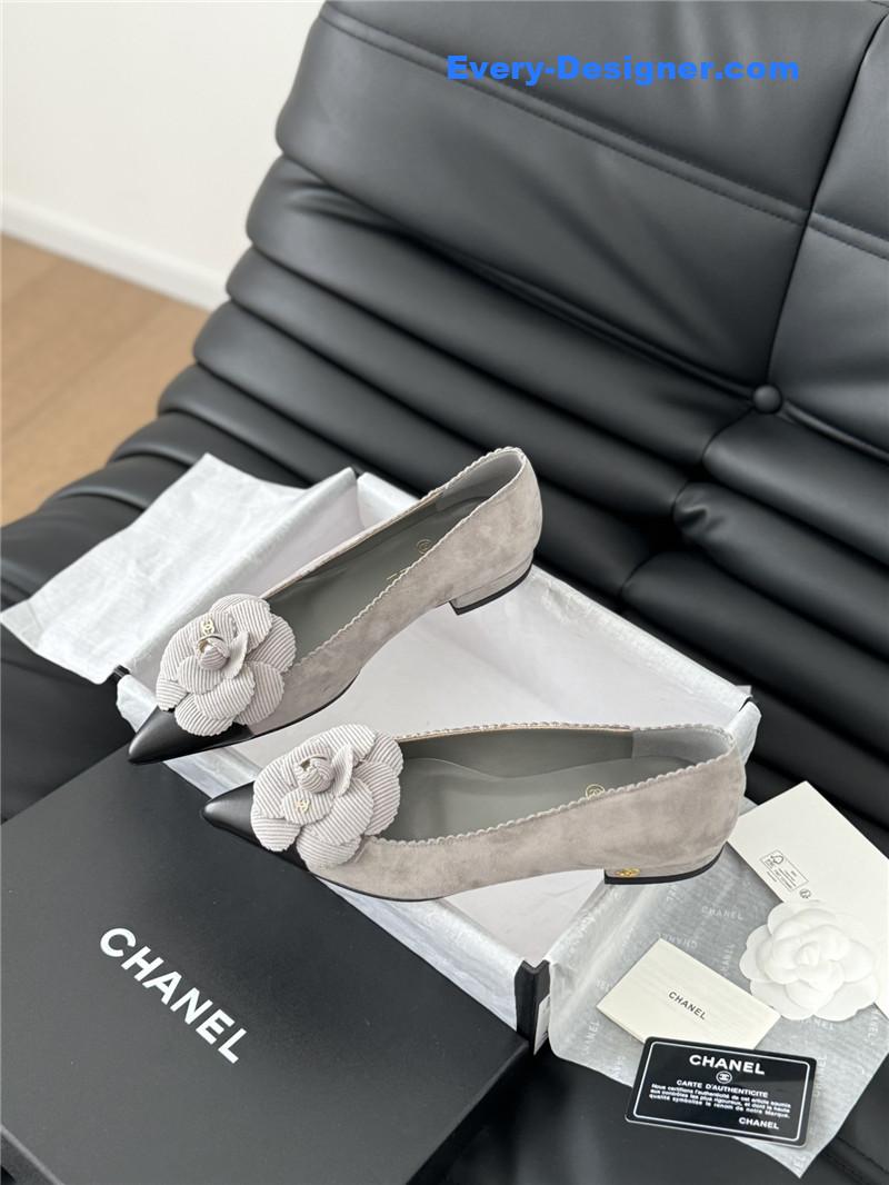 Ch**el camellia grey suede flat pumps