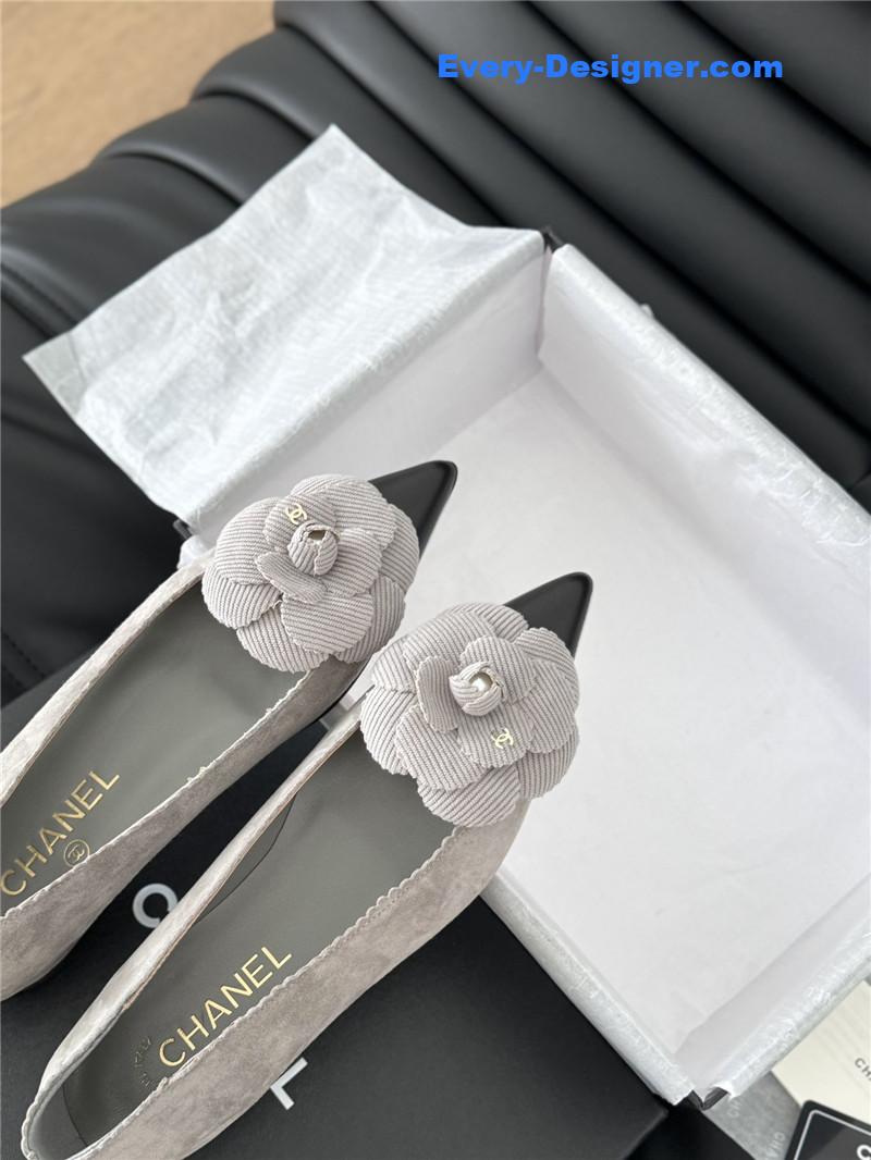 Ch**el camellia grey suede flat pumps