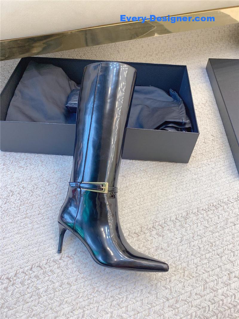 Sa1nt Lau*nt lee glazed leather knee-high boots