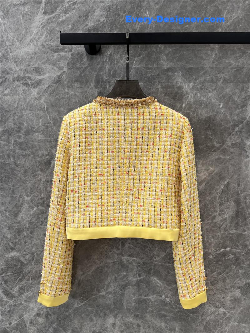 M1um1u yellow woven coarse nicomo jacket replica clothing sites