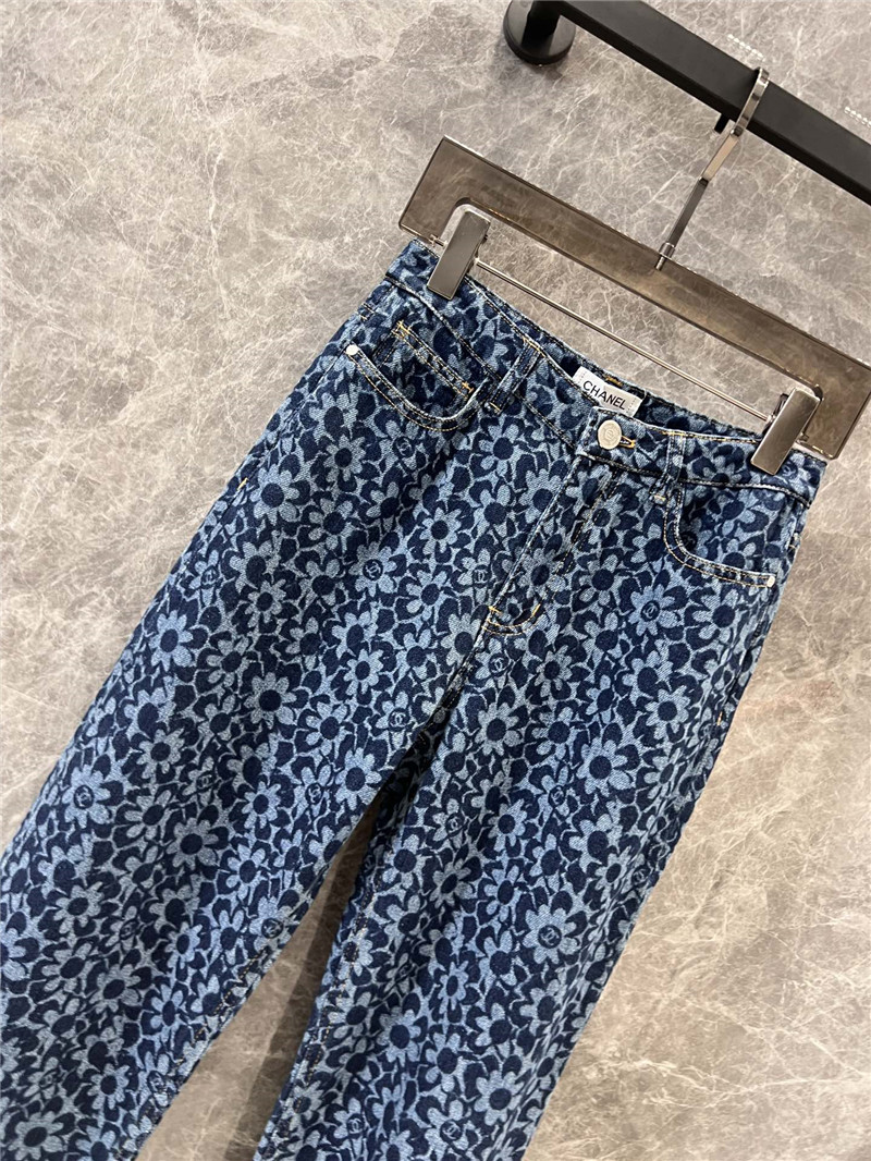 Ch**el floral jacquard denim trousers replicas clothes