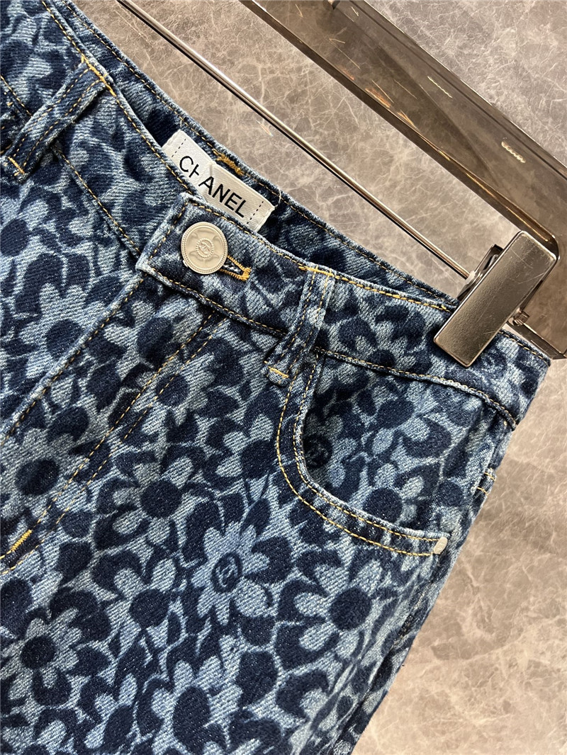 Ch**el floral jacquard denim trousers replicas clothes