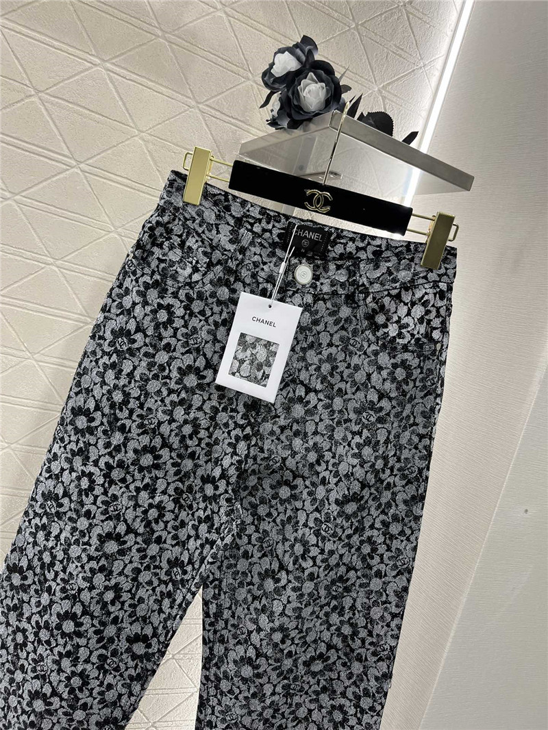 Ch**el laser floral denim trousers replica clothes