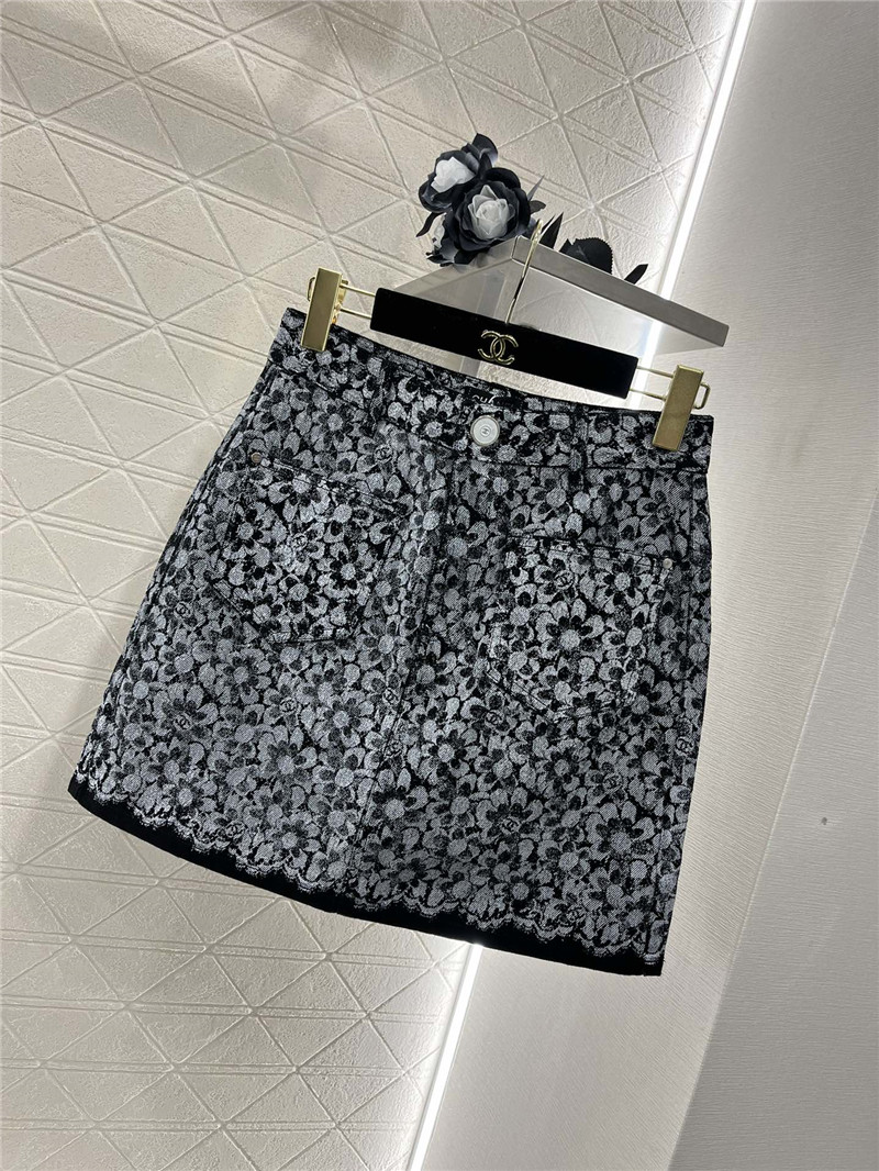 Ch**el laser floral denim skirt replica clothing
