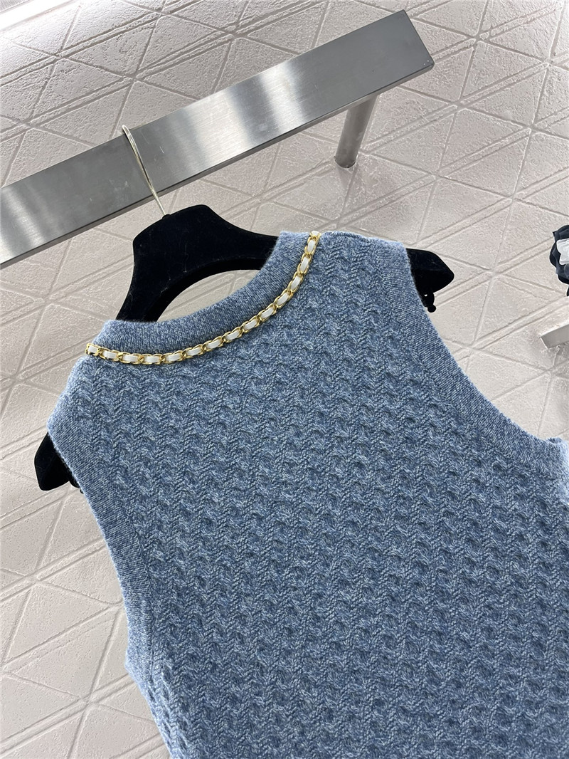 Ch**el crewneck chain-trim cardigan vest in blue