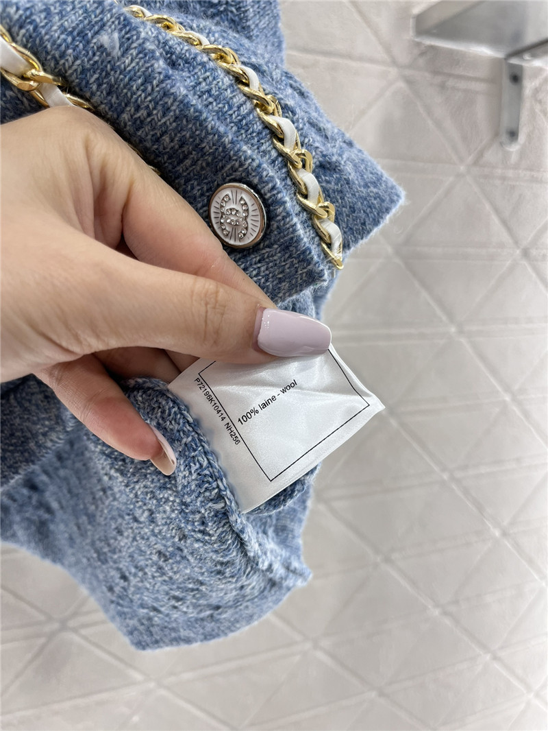 Ch**el crewneck chain-trim cardigan vest in blue