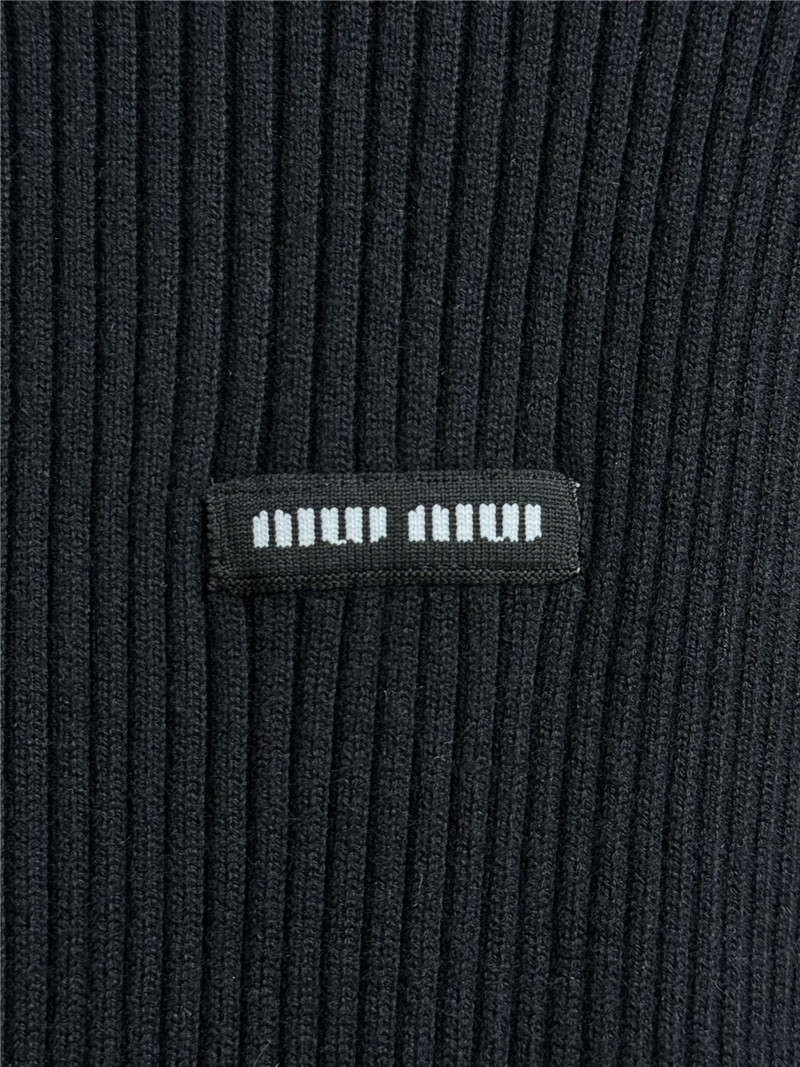 Miu Miu Crop Zipper Rib Wool Cardigan Black