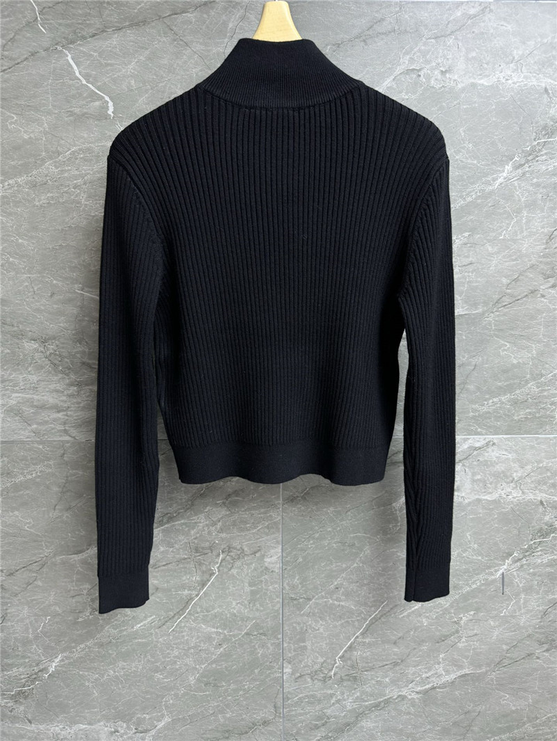 Miu Miu Crop Zipper Rib Wool Cardigan Black