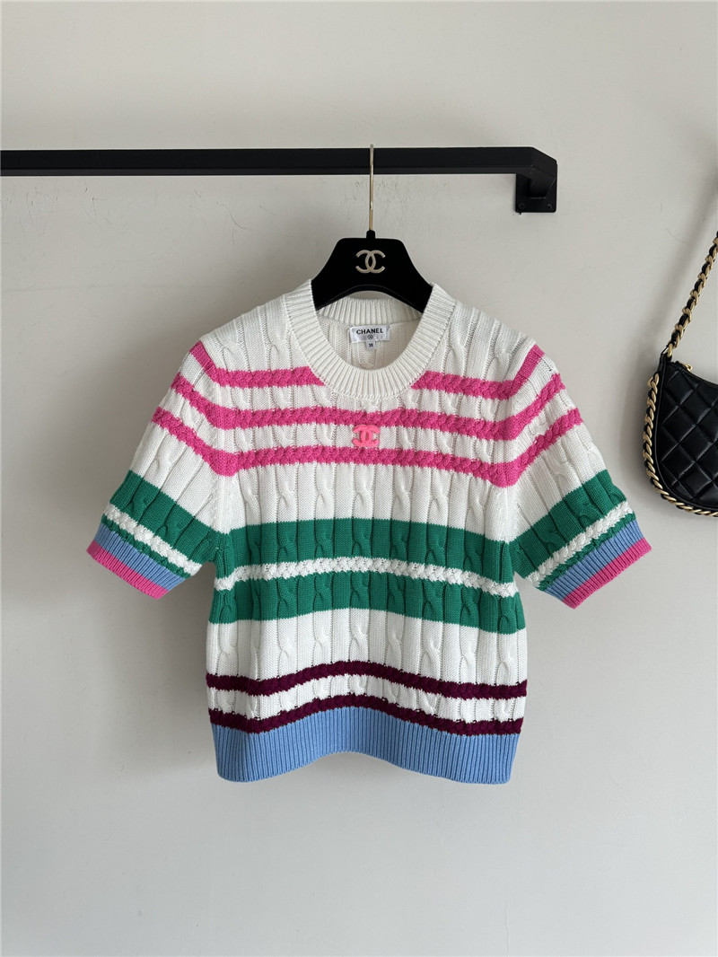 Ch**el multicolor striped cable-knit t-shirt white