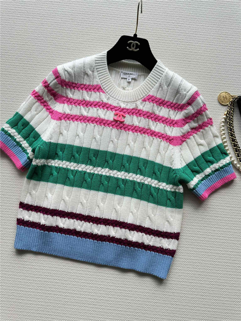 Ch**el multicolor striped cable-knit t-shirt white