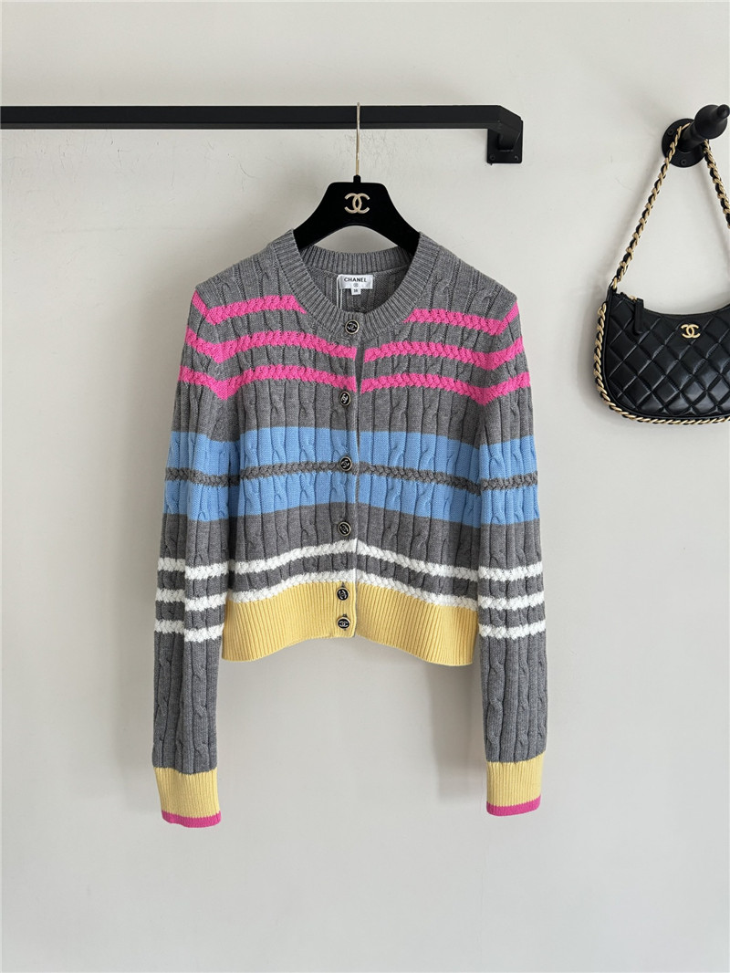 Ch**el multicolor striped cable cardigan grey