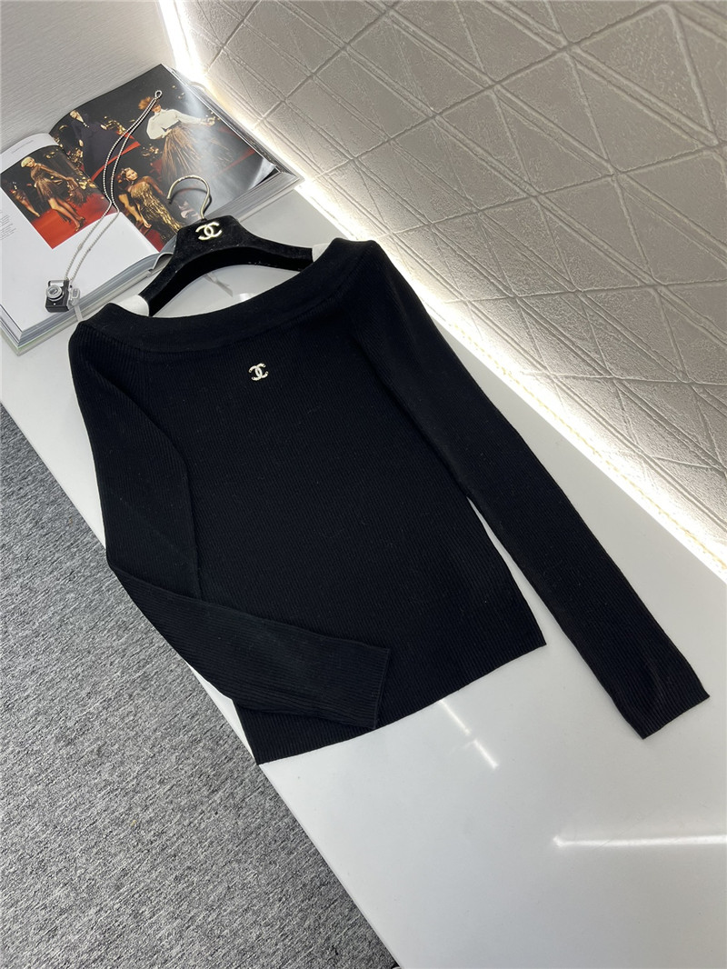 Ch**el contrast off-shoulder knit sweater navy