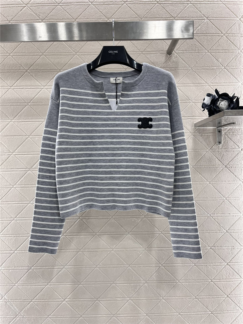 Ce1i*e triomphe striped ribbed sweater grey/white