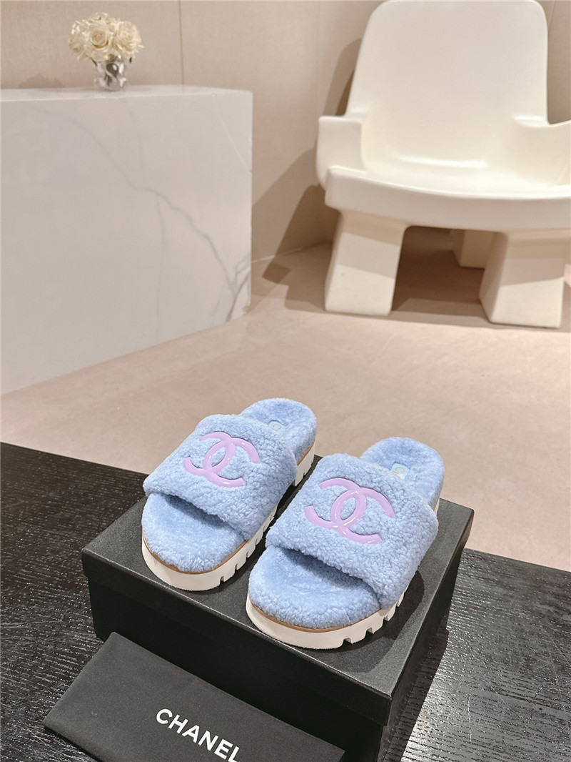 Ch**el blue wool home slide slippers