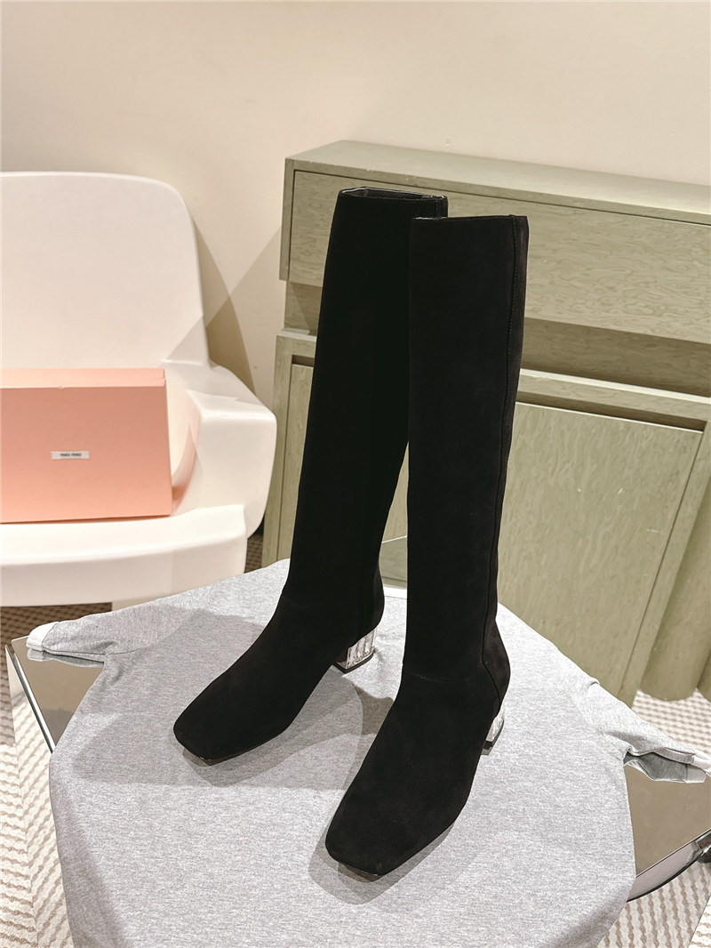 Miu Miu Black Suede Leather Knee-High Boots