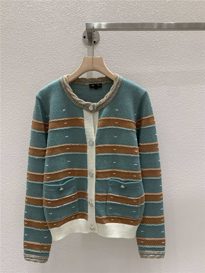 Ce1i*e striped crewneck cardigan blue/brown