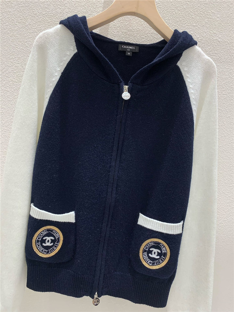 Ch**el raglan sleeves zipper knit hoodie white/black